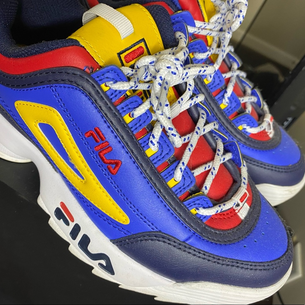 Women FILA Disruptor Shoes Size 7.5 Red Yellow
White Blue - Picture 1 of 9